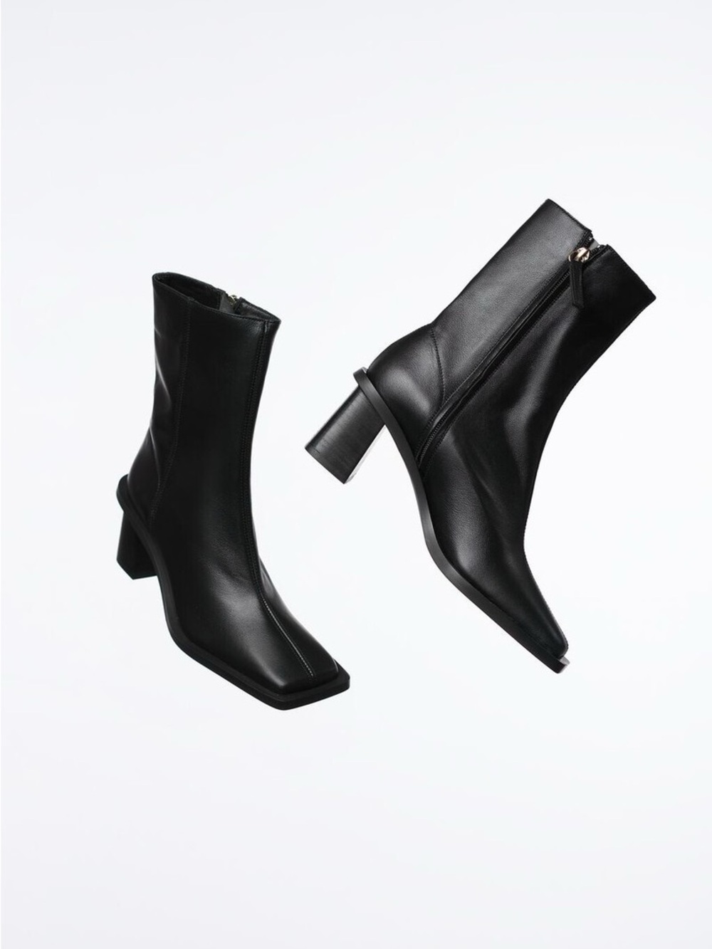ZARA | Architectural Leather Block Heel Ankle Boots | Size 38 - Picture 5 of 9